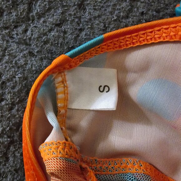 Blue and orange polkadot strapless bikini top - Picture 3 of 4
